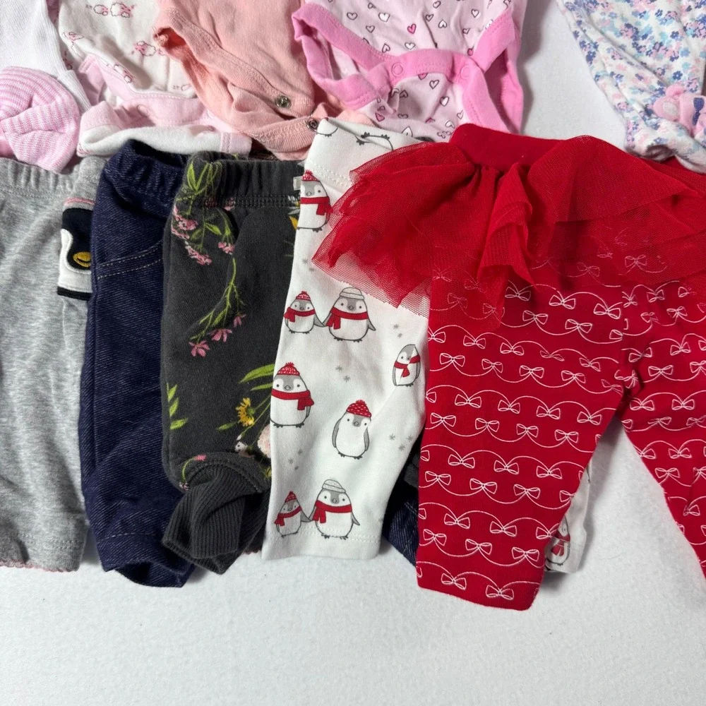Baby Girl Clothing Lot Sleepers Bodysuits Leggings Hats Pink Red Blue Mixed Set